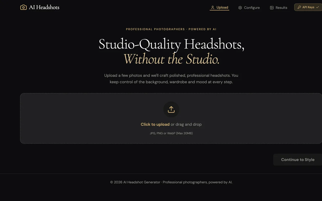 The AI Headshot Generator upload screen