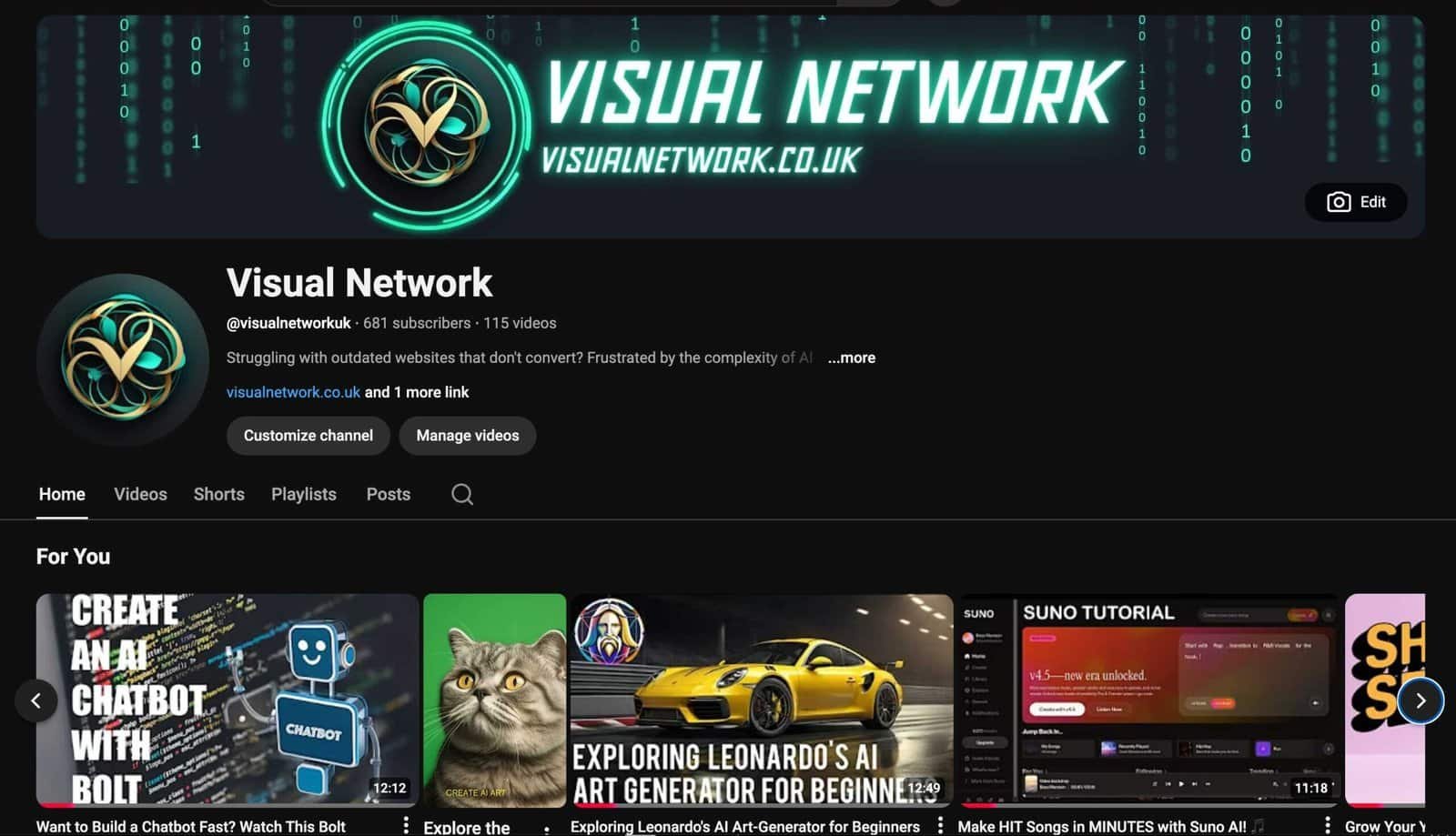 Visual Network YouTube Channel — AI tutorials, LLM optimisation and prompt engineering tips